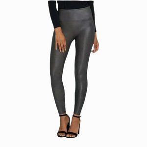 Spanx Faux Black Leather Leggings Ankle Tummy Control SP